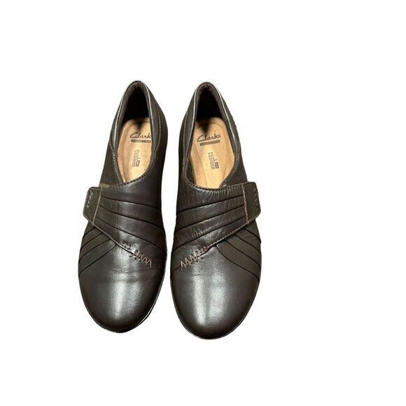 CLARKS Collection‎ Dark Brown Leather US Womens 8 Wrap Loafer Wedge Shoes - Picture 8 of 8